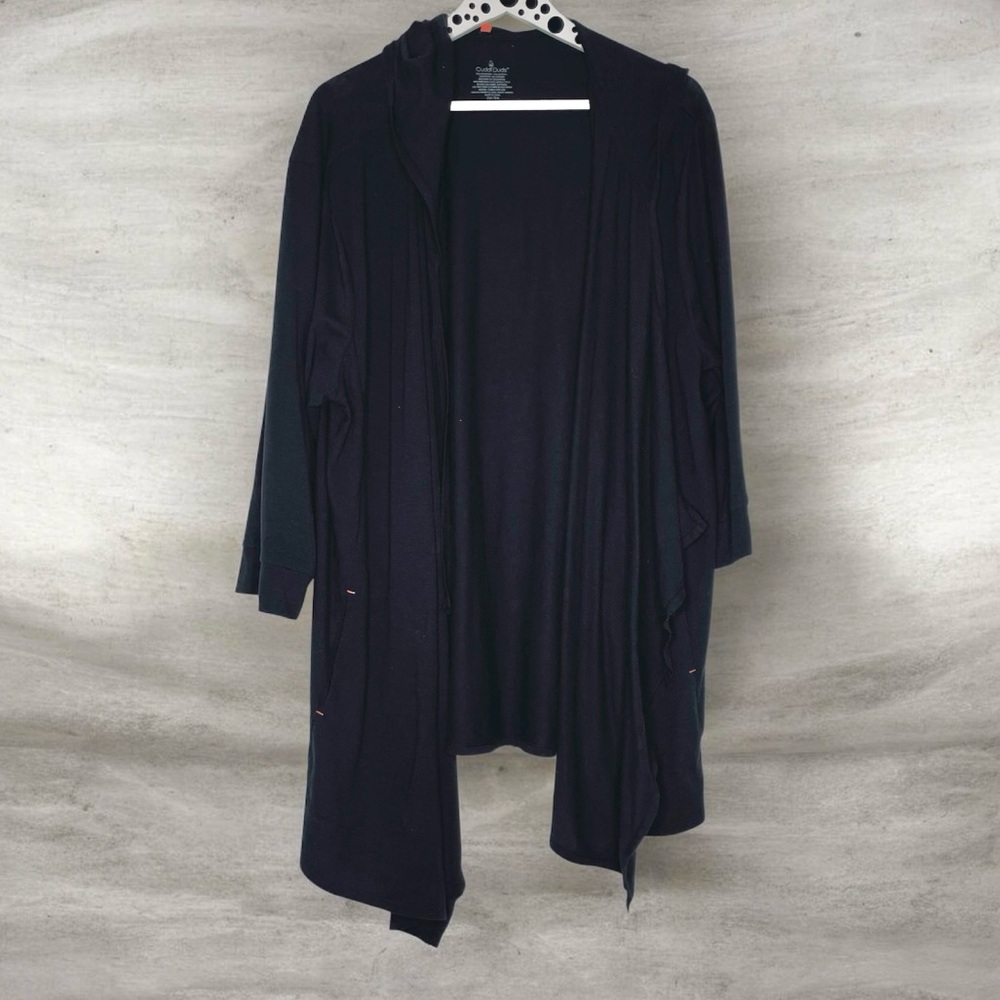 Cuddl Duds Black lightweight open front waterfall hoodie cardigan Size 2X-3X